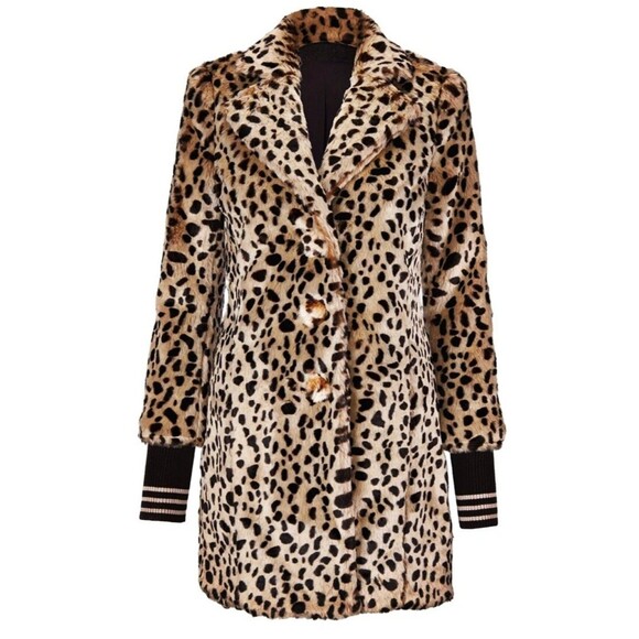CAbi Jackets & Blazers - CAbi Josephine Leopard Faux Fur Coat Size Large L #3727 Removable Cuffs Exc Cond